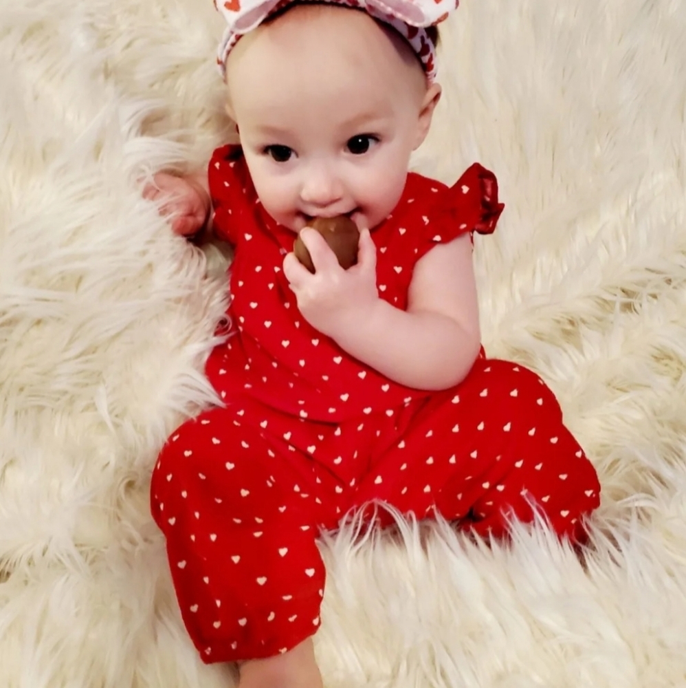 {Baby GAP} Red & White Valentines Day Heart Corduroy Romper
